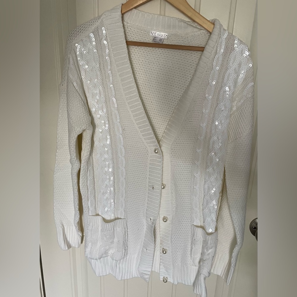 NWOT white sequin embellished cardigan.  Perfect for the holidays!!